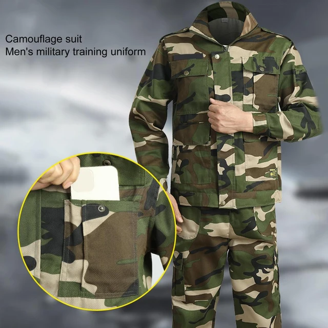 Comprar 1 Juego de chaqueta y pantalones para hombre, estampado de  camuflaje, múltiples bolsillos, conjunto de dos piezas, resistente a la  suciedad, ropa de trabajo antiarañazos, traje para reparadores de trabajo