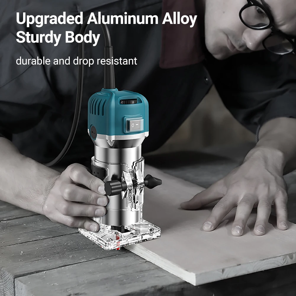 Compact Wood Router Tool Electric Hand Trimmer 6 Variable Speeds Woodworking Cutting Tool 33000RPM With 15PCS Router Bits 4