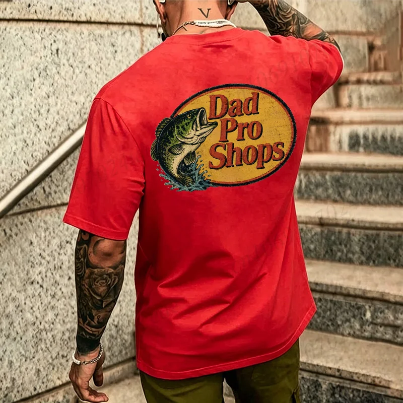 Vintage Fisherman Dad Humorous T-Shirts - Outdoor Crewneck Short Sleeve Oversized Tops