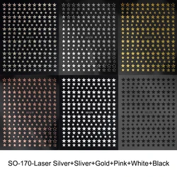 3D Black and Pink Star Nail Art Stickers - Festive Gold and Silver Adhesive Decals (6 pcs SO - 170)