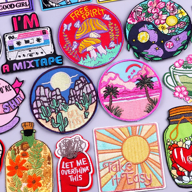 

Cartoon Landscape Embroidered Patches For Clothing Thermoadhesive Patches DIY Iron On Patches On Clothes Stickers Flowers Badges