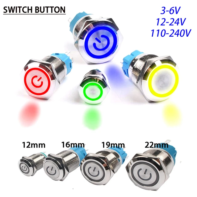 Interrupteur À Bouton-poussoir En Métal Étanche, 19mm, 12v 24v 220v, Rouge,  Vert, Bleu, Éclairage Led, Interrupteur Momentané, Bouton-poussoir  Marche/arrêt - Commutateurs - AliExpress