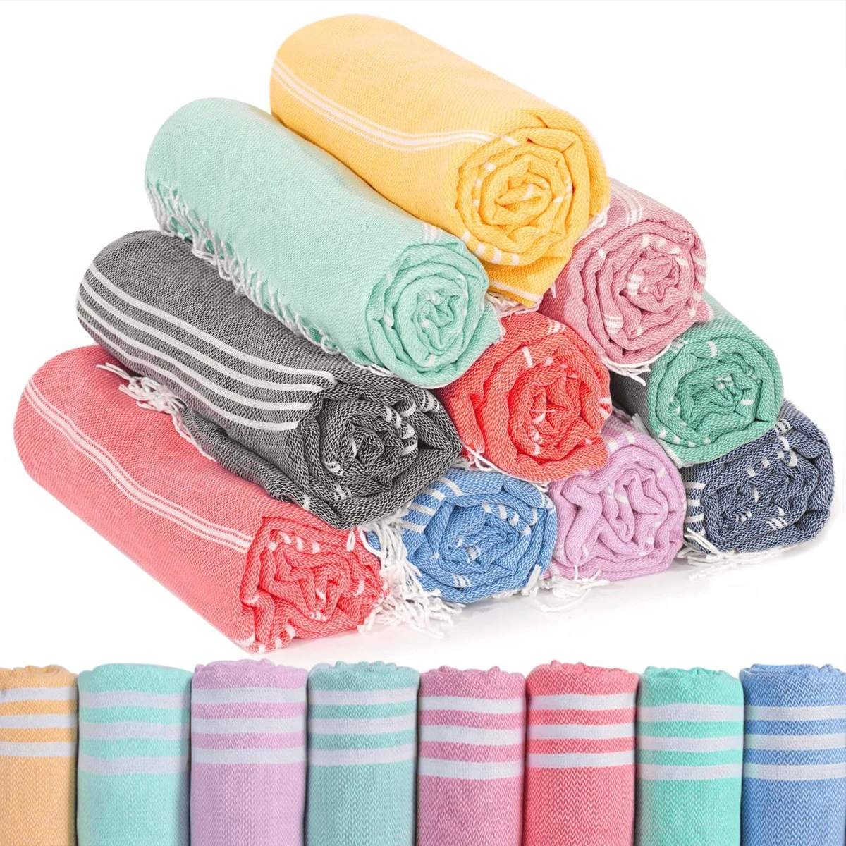 100×180cm Turkish Cotton Striped Towel with Tassels 1