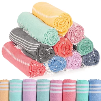 100×180cm Turkish Cotton Striped Towel with Tassels 1