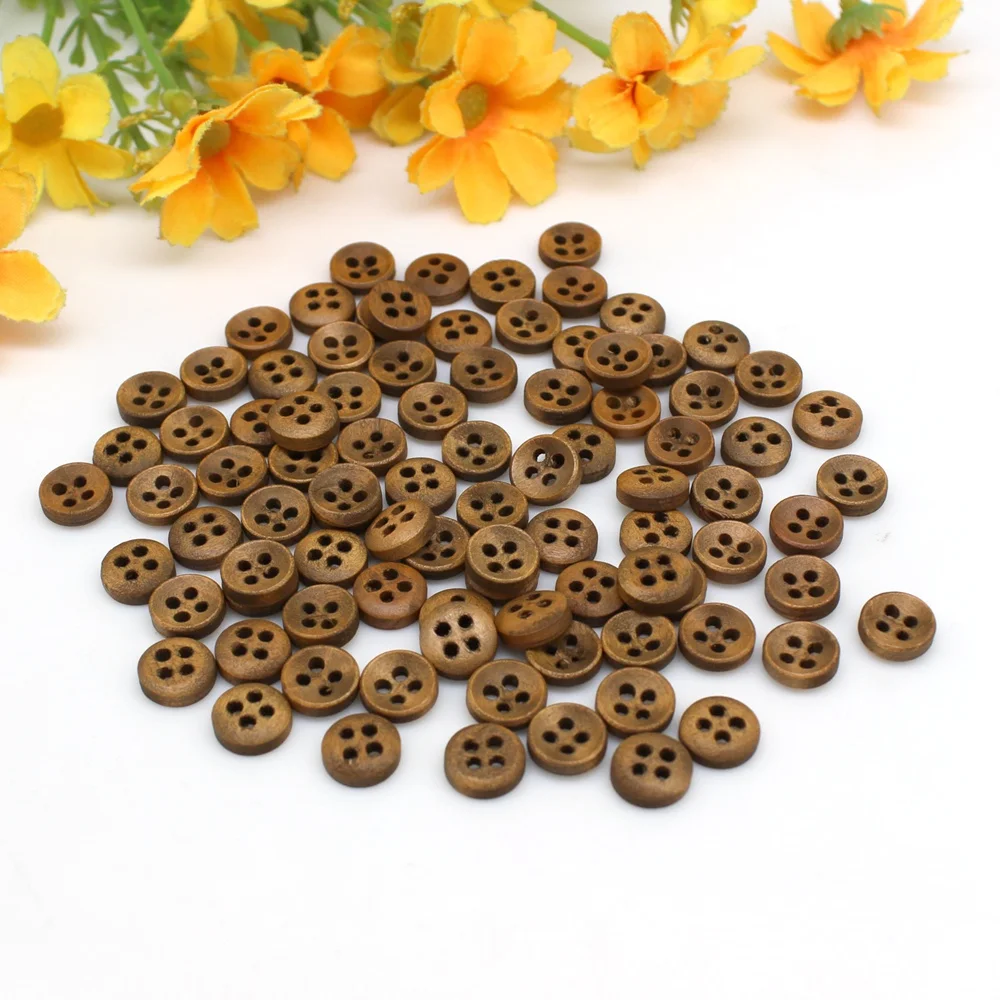 100 or 200pcs mini 1cm mix color Wooden sewing button scrapbook round dotted coffee four holes for Wedding Decor Sewing Accessor