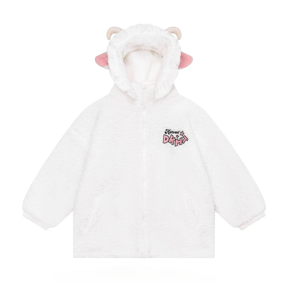 

Winter Trendy Brand Niche Cute Lamb Plush Thickened Warm Cotton Coats Women's Hooded Warm Casual Loose Zippered Parkas Jacket