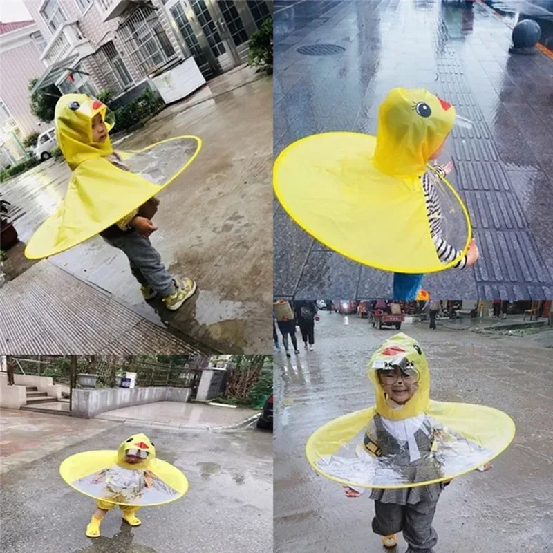 Children's Raincoat Transparent UFO Raincoats Hands Free Rain Poncho Baby Funny Duck Rain Coat Cover Raincoat for kids raincoat poncho