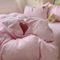 Parure de lit style coréen pour adultes et enfants, ensemble de literie simple avec drap plat et taies d'oreiller 5