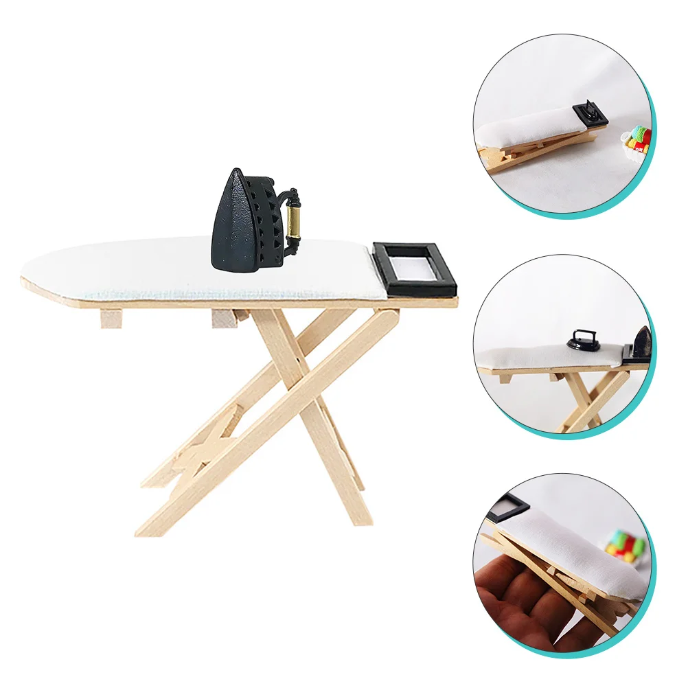 

Pretend Play Laundry Playset Miniature Wooden Furniture Steam Iron Dollhouse Toy