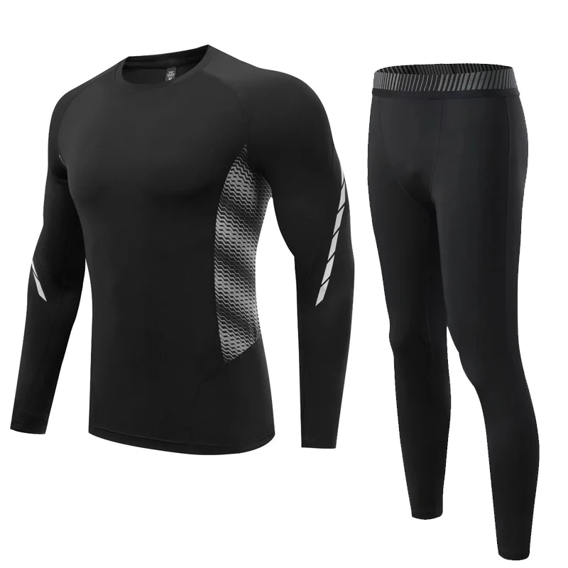 Fitness clothing Men Winter Sports Thermal Underwear Base Layer Workout Tights Compression Tracksuit solid color rash guard male