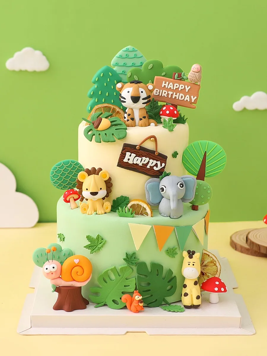 Cake Toppers Decorations Forest Animal Tropical Jungle Safari Lion Elephant Giraffe Monkey First Birthday Party Gift