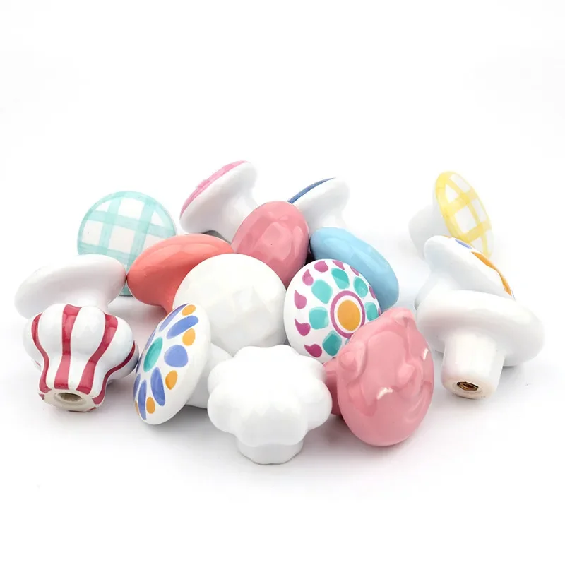 Rural Acme Nordic Style Ceramic Single Cartoon Round Wardrobe Kitchen Garden Door Handle Modern Cabinet Handle door handles cabinet handles