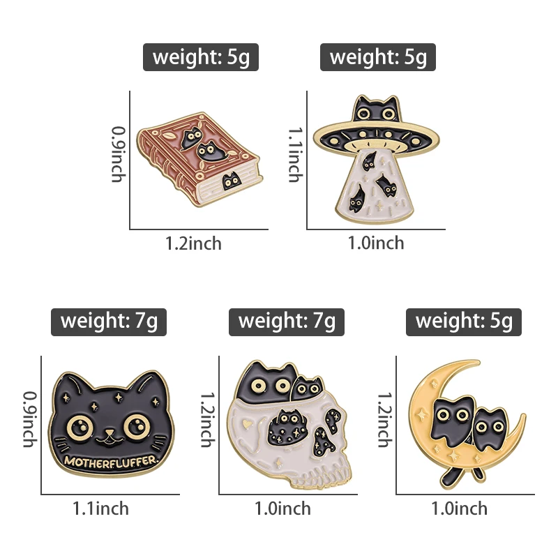 5PCS Creative Cartoon Punk Black Cat Animal Series Enamel Pins Brooches Lapel Badges Fun Jewelry Gifts for Children enamel pins