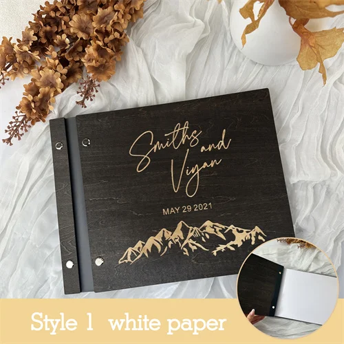 Personalized Guest Book Wedding Album Memory Wooden Adventure Rustic Unique Photo Album For Custom Name Marriage Wedding Gift