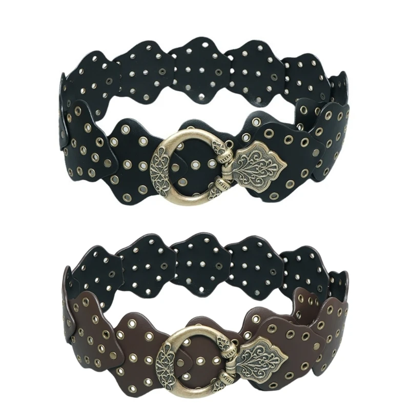 

Man Waist Belt with Relief Round Buckle Adjustable Waist Belt Hollow out Waistband for Coat Shirt Drop shipping