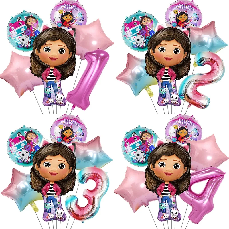 Gabby Dollhouse Cat Cartoon Balloon 1-9 Year Old Girl Birthday Party Decoration Baby Shower Articles Children's Toy Gift Ball