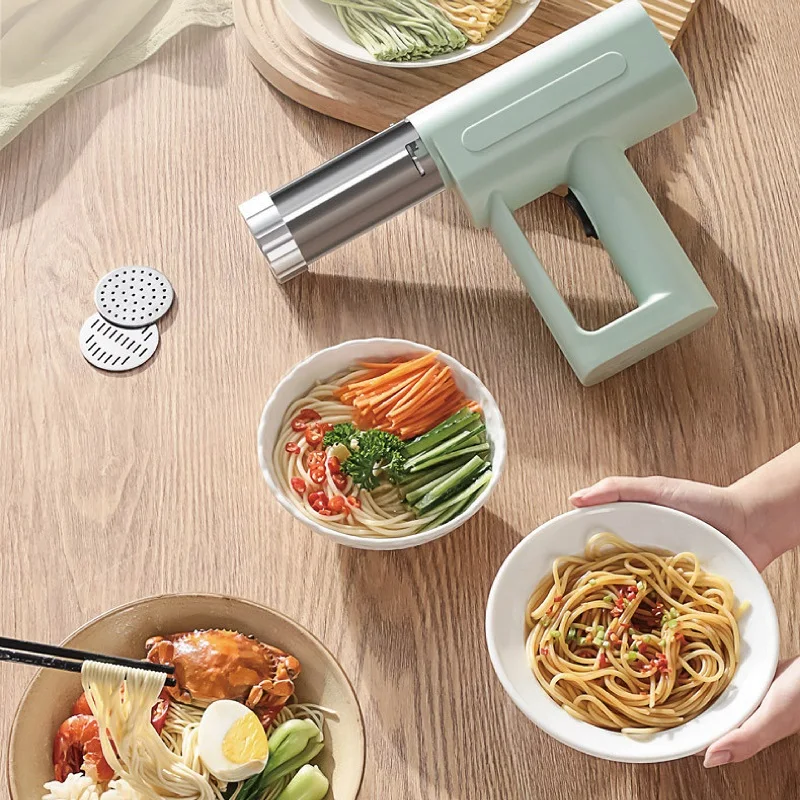 50W Home Noodle Machine 4/6 Molds Wireless Handheld Electric Noodle Gun Machine Portable Automatic Dough Pressing