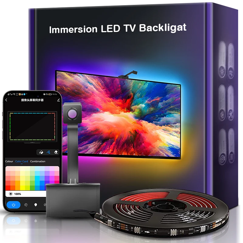 RGBIC – bande lumineuse TV LED 1080P, contrôle par application, synchronisation de la musique, caméra, écran de rétroéclairage, USB, rétro-éclairage d'ambiance pour PC