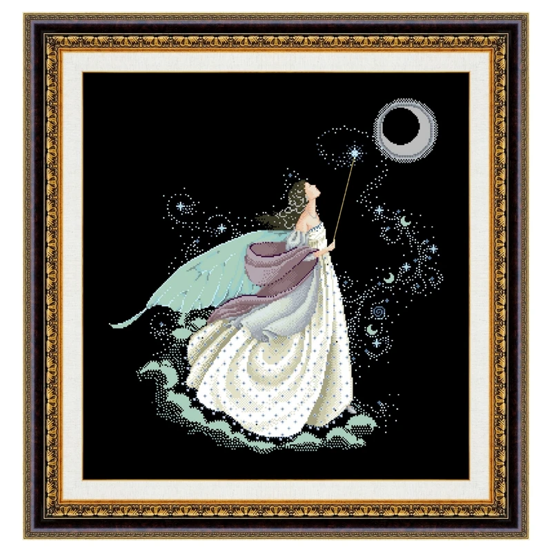 Moon-fairy-cross-stitch-package-beauty-14ct-11ct-black-canvas-cotton ...