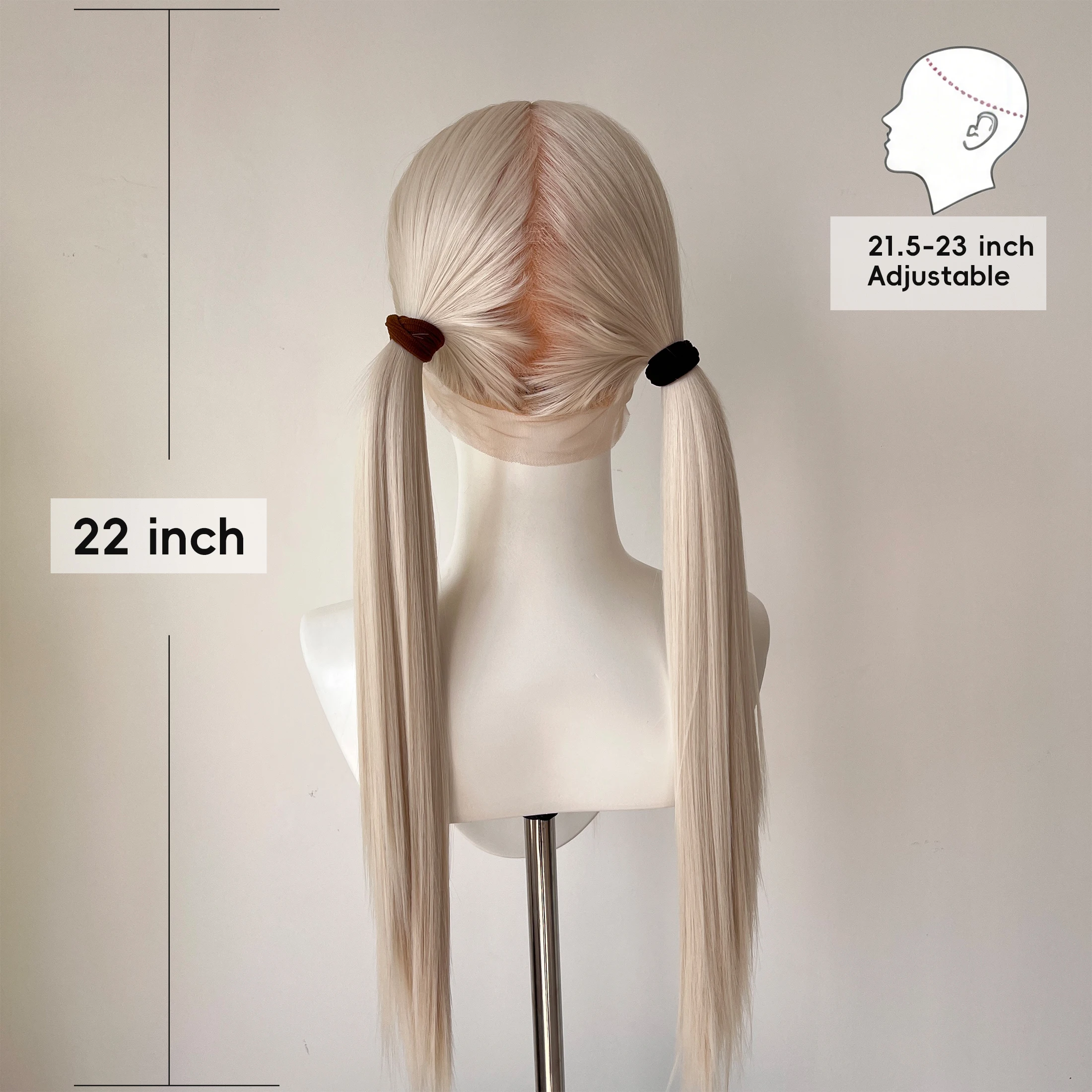 Parrucca Full Lace 22 Pollici Biondo Platino Capelli Sintetici Biondo Argento Senza Colla Cosplay Festival Feste Unisex Annodata a Mano Resistente al Calore - immagine 4