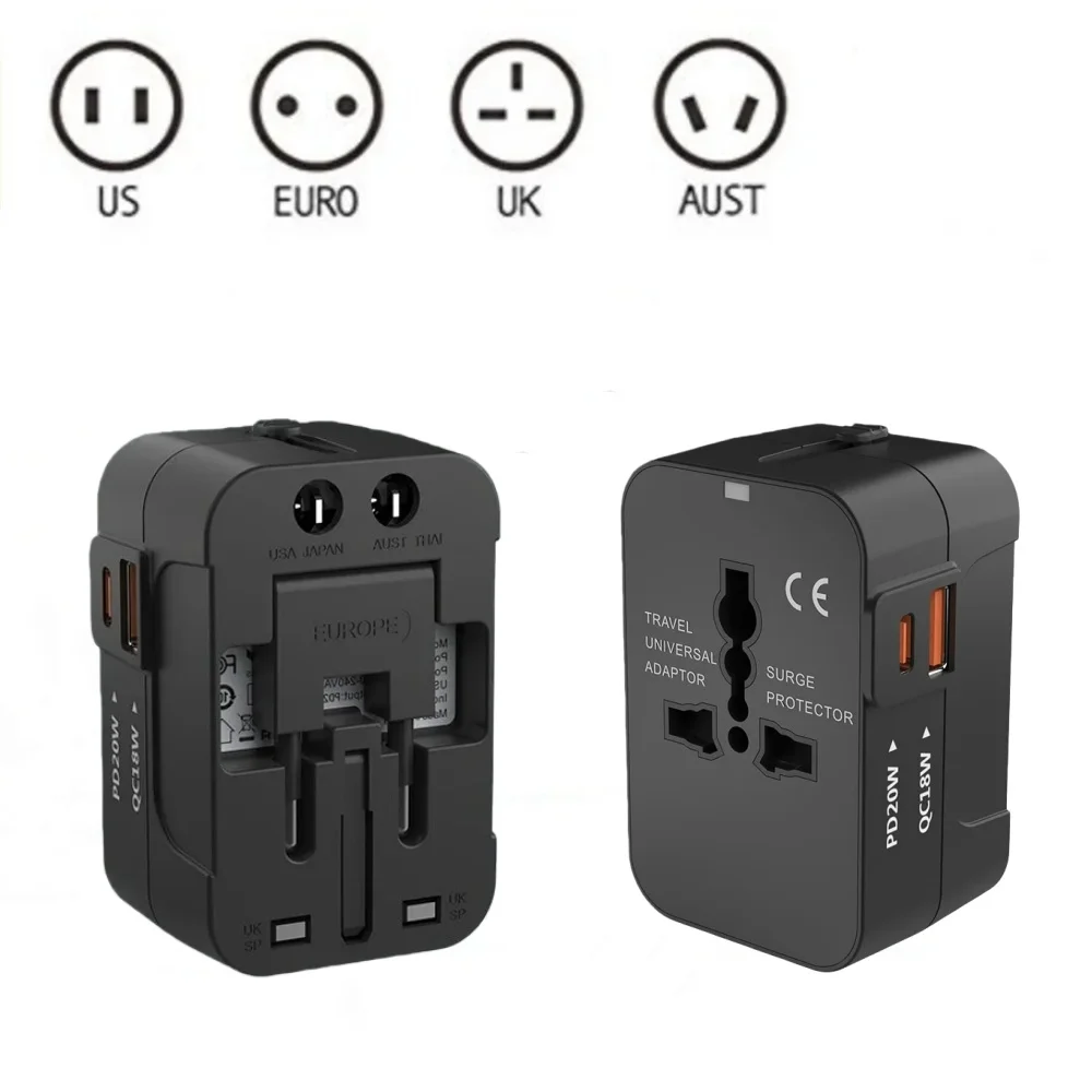 Universal Travel Adapter EU UK US AU AC Power Charger Adapter Outlet Converter Socket Plug Adaptor Connector with Dual USB Port