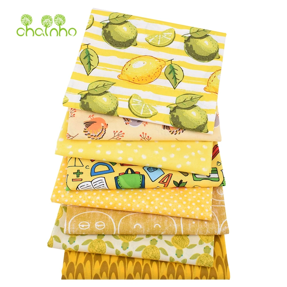 Chainho,Plain Weave Cotton Fabric,Handmade DIY Quilting Sewing Material,Patchwork Cloth,8 Yellow Series,20x25cm/Piece,15CD37