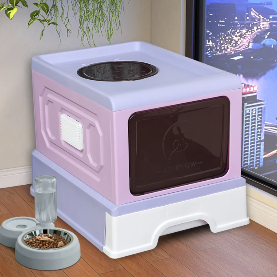 

Enclosed Cat Litter Box Plastic Top Splash Guard Cage Square Easy Clean Cat Toilet No Smell Caja De Arena Para Gato Pet Items