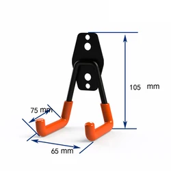 Heavy Duty Metal Wall Mount Organizer with Anti-Slip Hooks for Bicycles, Ladders, & Garden Tools (Orange A)