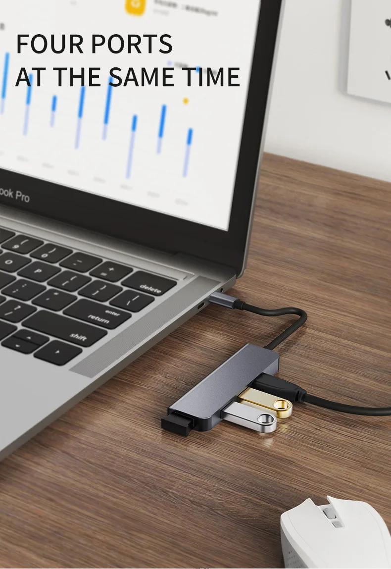 1-zu-4 USB 3.0 Hub 7-in-1 kompatibel mit Laptops Multi-Port Typ-C Hub – Detail 4