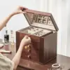 Black Walnut Wooden Jewelry Box, 5-Layer Solid Wood Jewelry Organizer with 2 Side Doors Mirror Lockable Classical Style 5