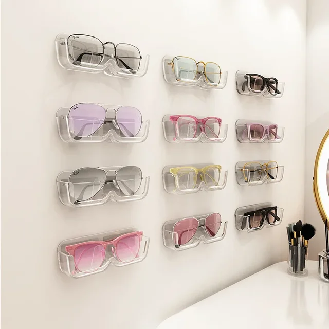 Vitrine en verre haut de gamme, boîte de rangement de lunettes, support de rangement mural perforé gratuit pour lunettes de soleil, rangement de lunettes de soleil pour la maison 3