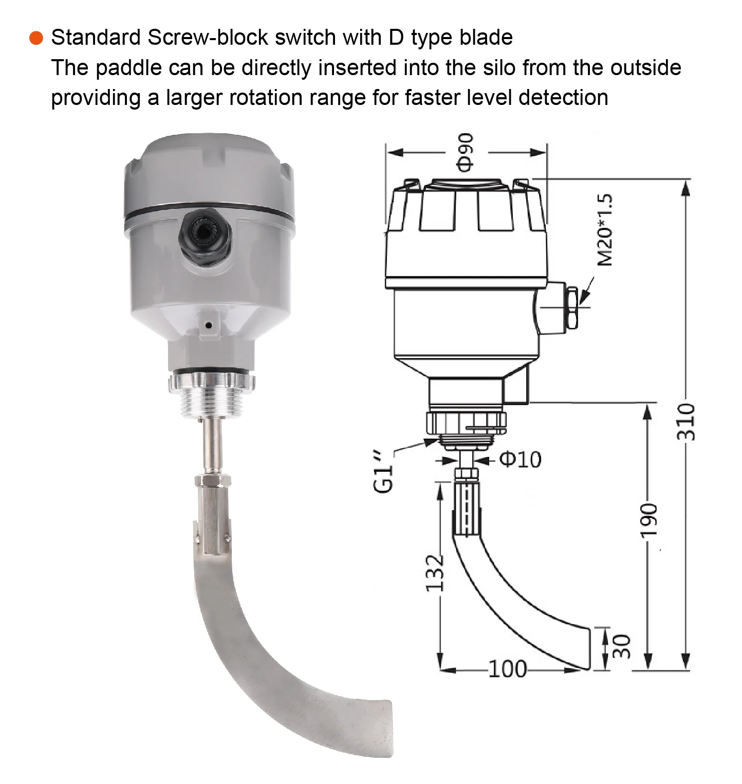 Rotary Paddle Level Switch 24V 110V 220V Powder Hopper Silo Bin Level Sensor Sol