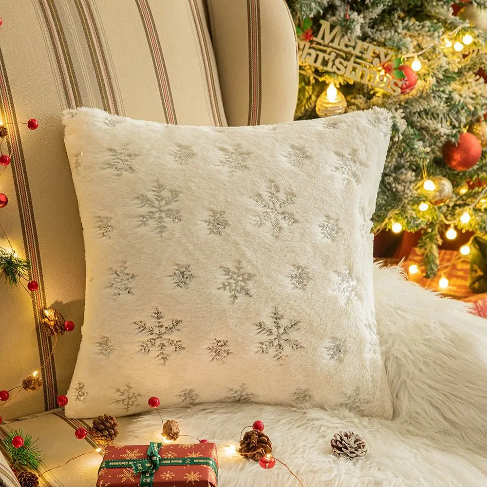 Removable Snowflake Christmas Pillowcase INS Style Square Throw Pillowcover White Cushion Cover Sofa/Bed