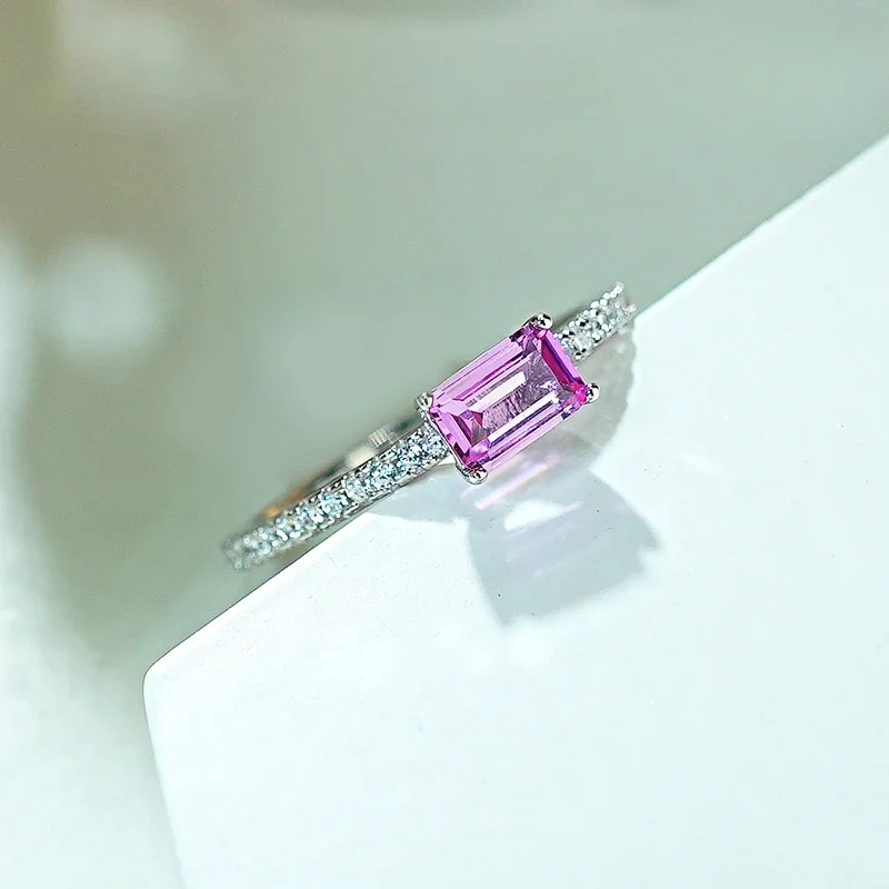 

Versatile Exquisite Pink Tourmaline 925 Silver Ring Inlaid with High Carbon Diamonds in A Niche Design for Layering