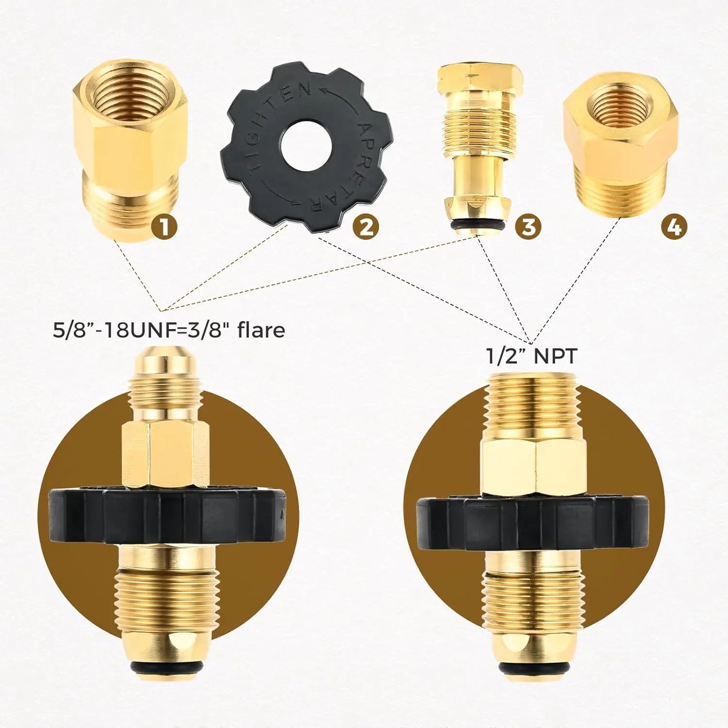 Pol Propane Gas Tank Adapter Plug Full Flow x 1/4 Male NPT 3/8" Male Flare 1/2" NPT Converter Fitting For Camping