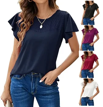 2023 Women Summer New Top Fashion Loose Casual Simple Round Neck Short Sleeve Underlay T-Shirt Loose Versatile Solid Color Top 1