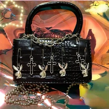 

Women Bag Y2K Harajuku Gothic Shoulder Bag Woman Metal Punk Female Handbags Cross Paper Clip Rabbit Dark Messenger Bag PU Purses