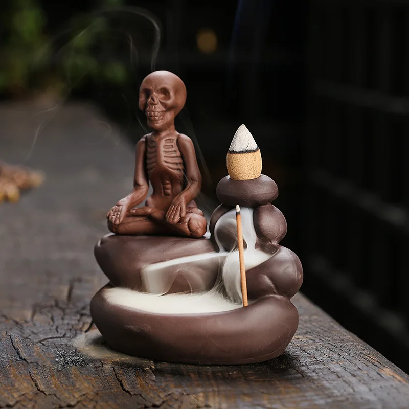 Halloween Ornament Skull Backflow Incense Burner Purple Clay Incense Stick Holder, Aromatherapy Home Decor Censer (no Incense)