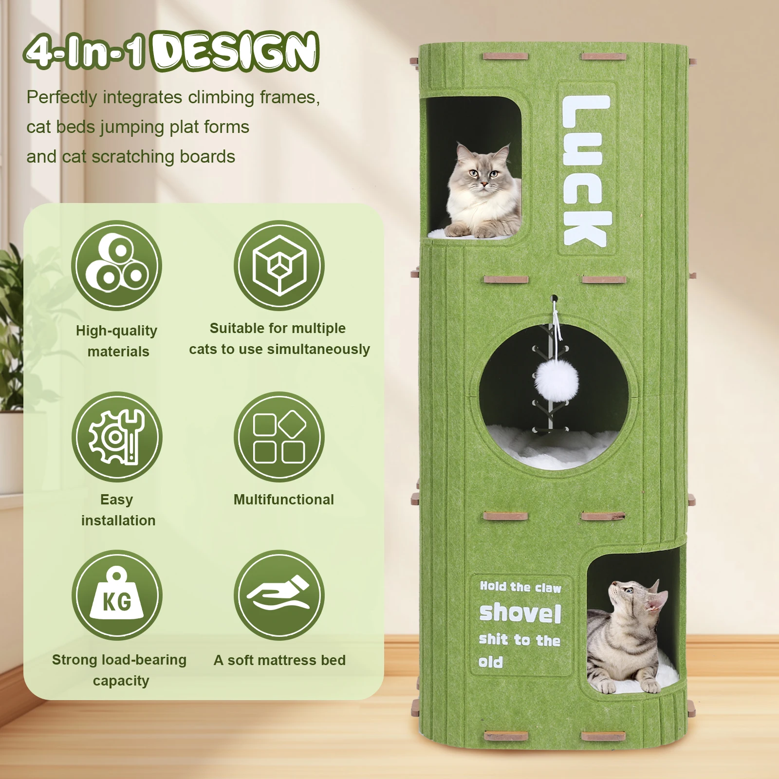 3-Tier Square Cat Climbing Frame Scratch Resistant Safe Cat House Creative Cat Bucket for Multi-Cat Family Pet Entertain Nest