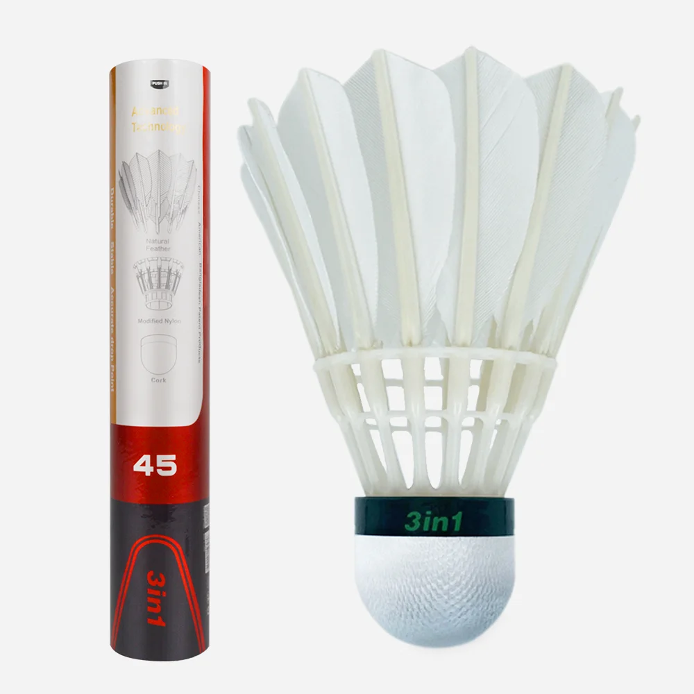 12Pcs Dmantis D45 3in1 Training Goose Feather Shuttlecocks Birdies Hybird Shuttlecock Badminton Balls Indoor Outdoor Sports