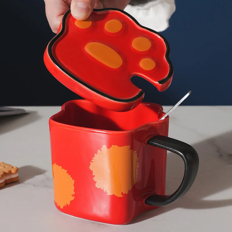 

Cartoon Personality Cat Claw Ceramic Mug with Lid Spoon Coffee Cup Home Office Couple Breakfast Milk Juice Cup Birthday Gift Mug