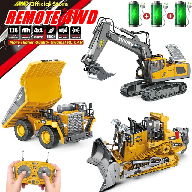 Vehículo de Construcción RC 4WD (3 en 1: Excavadora, Martillo, Garra)