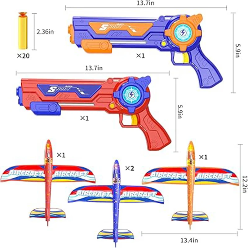TEMI 4-Pack Foam Planes With 2 Launchers. For Boys 3-8. 4 LED Planes & 20 Darts. Outdoor Toys. 5