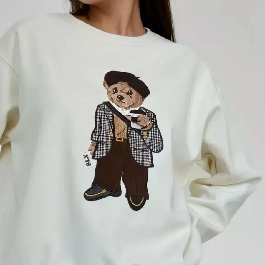 European American Cute Age Reduction Versatile Fun Printing Cartoon Autumn Winter New Round Neck Fleece Thickened Sweater Women