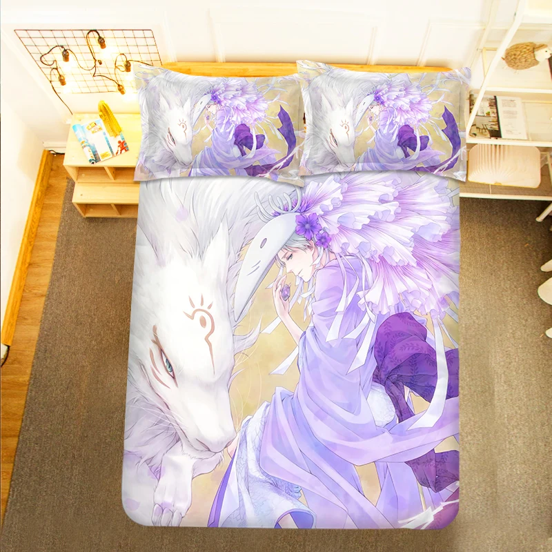 Natsume Yuujinchou Friends Ablumn 3PCS Duvet Cover Sets Cartoon Bedding Children Room Pillow Case 