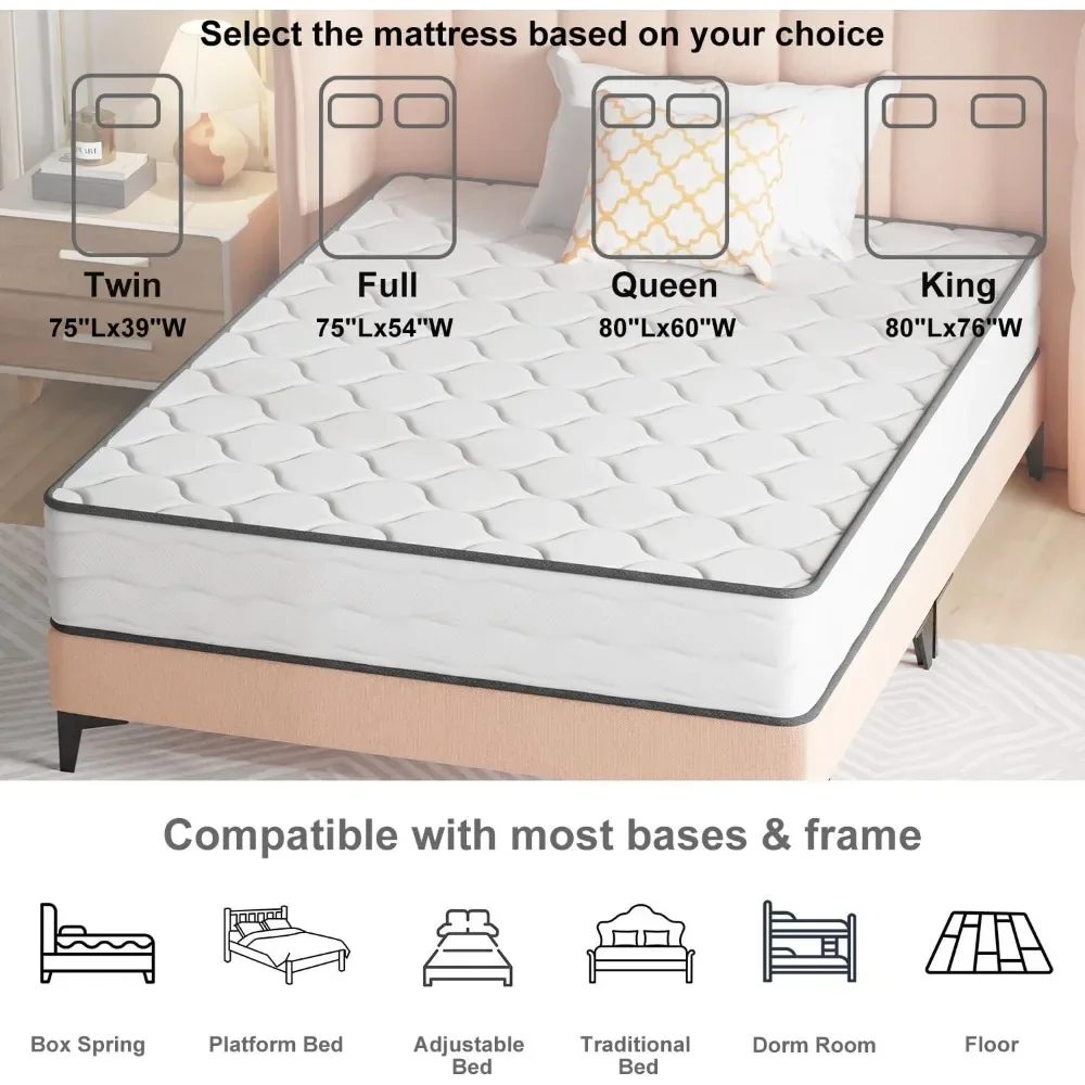 Queen Size Mattress with Innerspring and Foam, Fiberglass Free, Pressure Relief, 10 Inch Medium Firm Spring Mattress 5