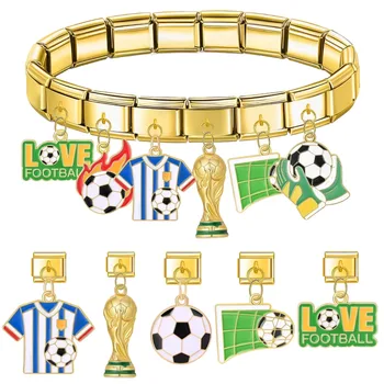 1pc 2026 New World Football Soccer Cup Jersey Italian Charms Fit 9mm Bracelet Stainless Steel Diy Jewelry Making Gift For Fans 1