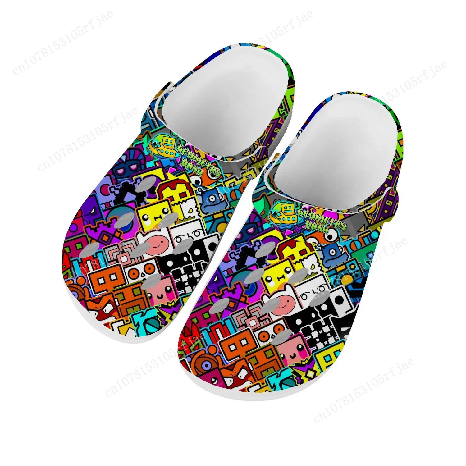Geometry Dash Home Clogs Cartoon Game Mens Womens Youth Boys Girls Sandals Shoes Garden Custom Made Shoes Beach Hole Slippers