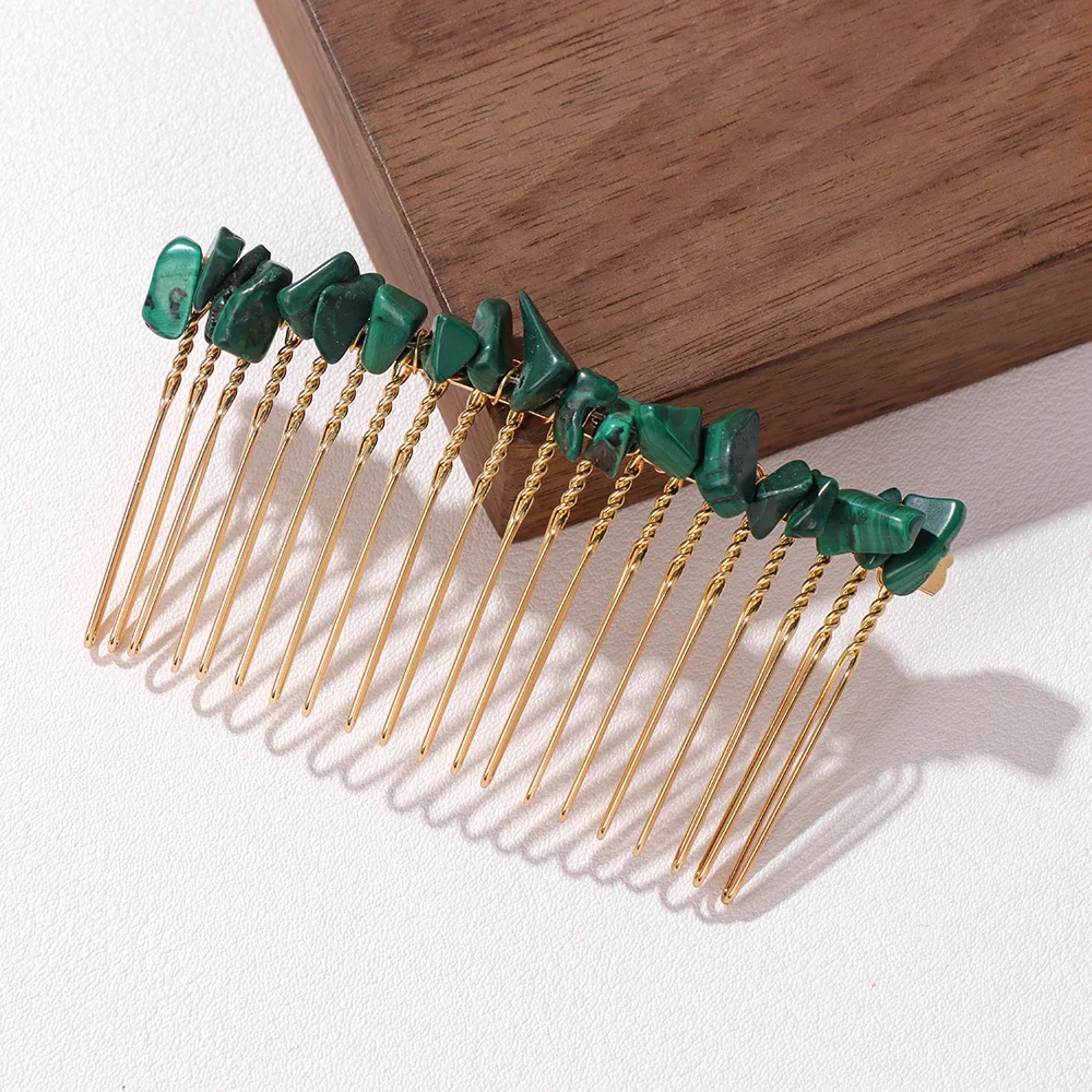 Women Crystal Hair Combs Hair Accessories Natural Quartzs Stone Hair Clips Healing Reiki Hairpin Wedding Bridal Headwear Jewelry