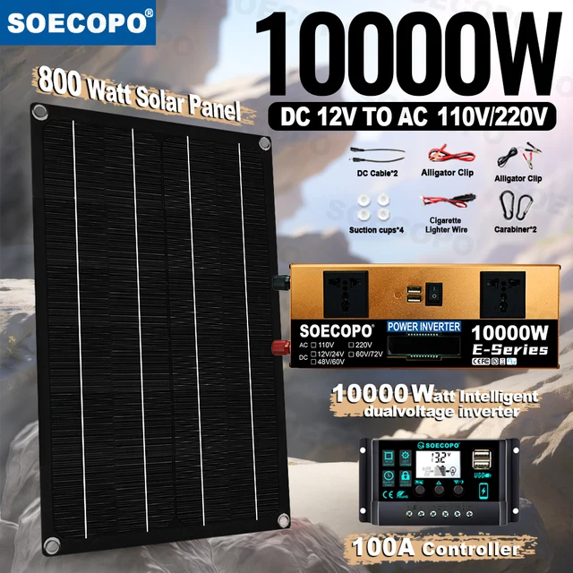 10000W ระบบพลังงานแสงอาทิตย์ชุด Dual12V/24V ถึง 110 V/220V100A Controller 800W แผง Off-Grid อินเวอร์เตอร์สําหรับ Home/Camping สํารอง 1